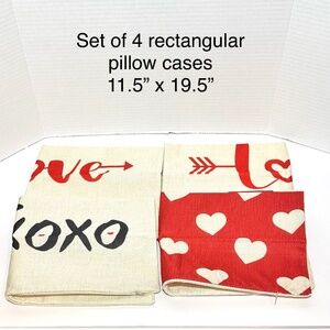 Valentine Day Themed Rectangular Pillow Cases Set of 4 New